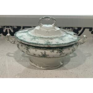 Antique Vintage John Maddock & Sons Hamilton Green Royal Vitreous Round Soup